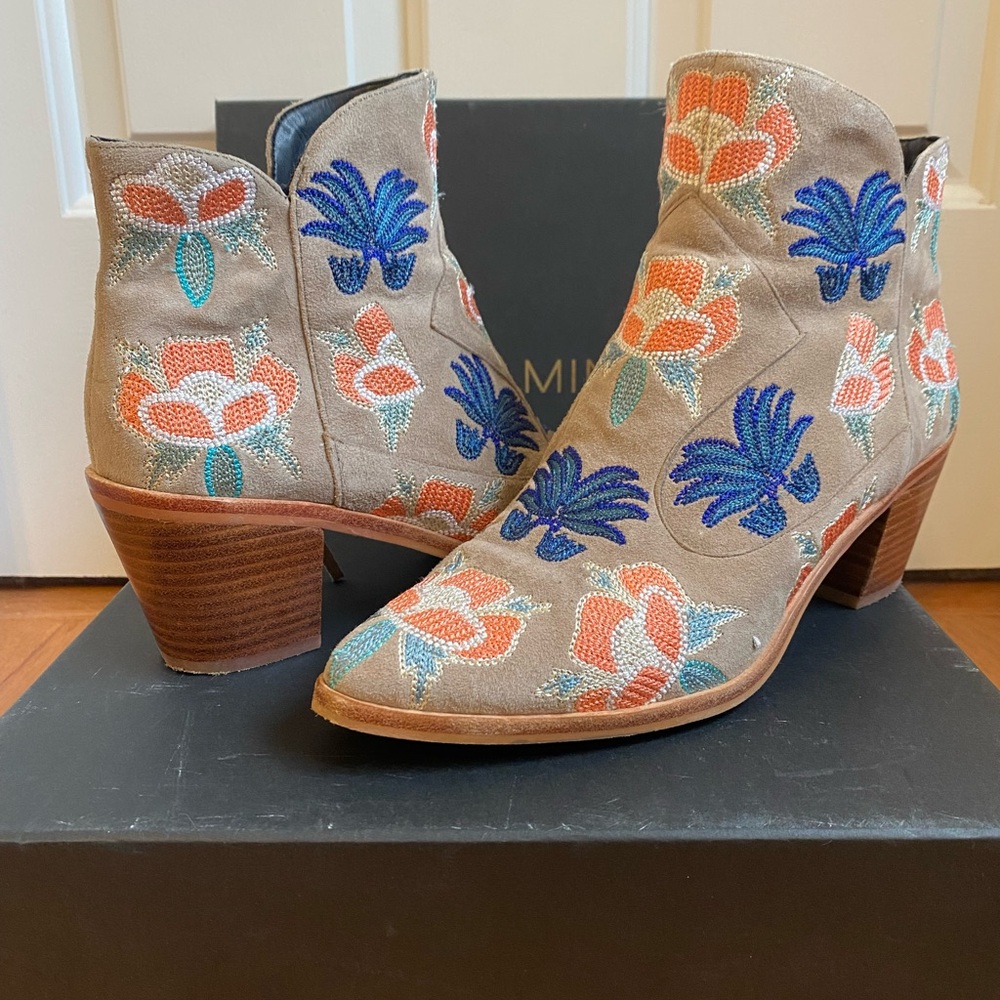 Rebecca Minkhoff Embroidered Suede Booties
